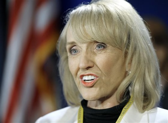 FILE - In this Feb. 27, 2011 file photo, Arizona Gov. Jan Brewer appears at at committee hearing on the states role in protecting against insider threats, hackers and terrorists, in Washington. Brewer on Monday, April 18, 2011 vetoed a bill that would have required President Barack Obama and other presidential candidates to prove their U.S. citizenship before their names could appear on the state's ballot. (AP Photo/Cliff Owen, File)